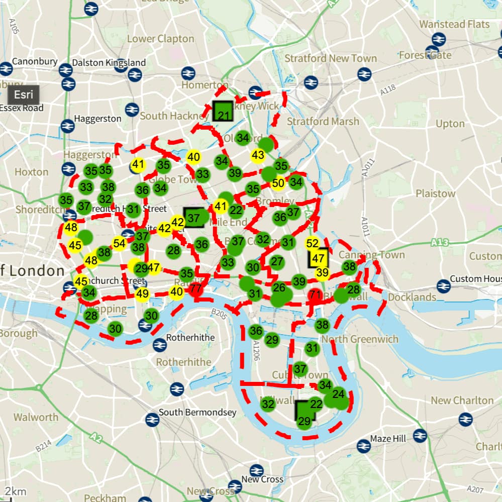 Image of Tower Hamlets - NO2 Diffusion Tubes (2019)